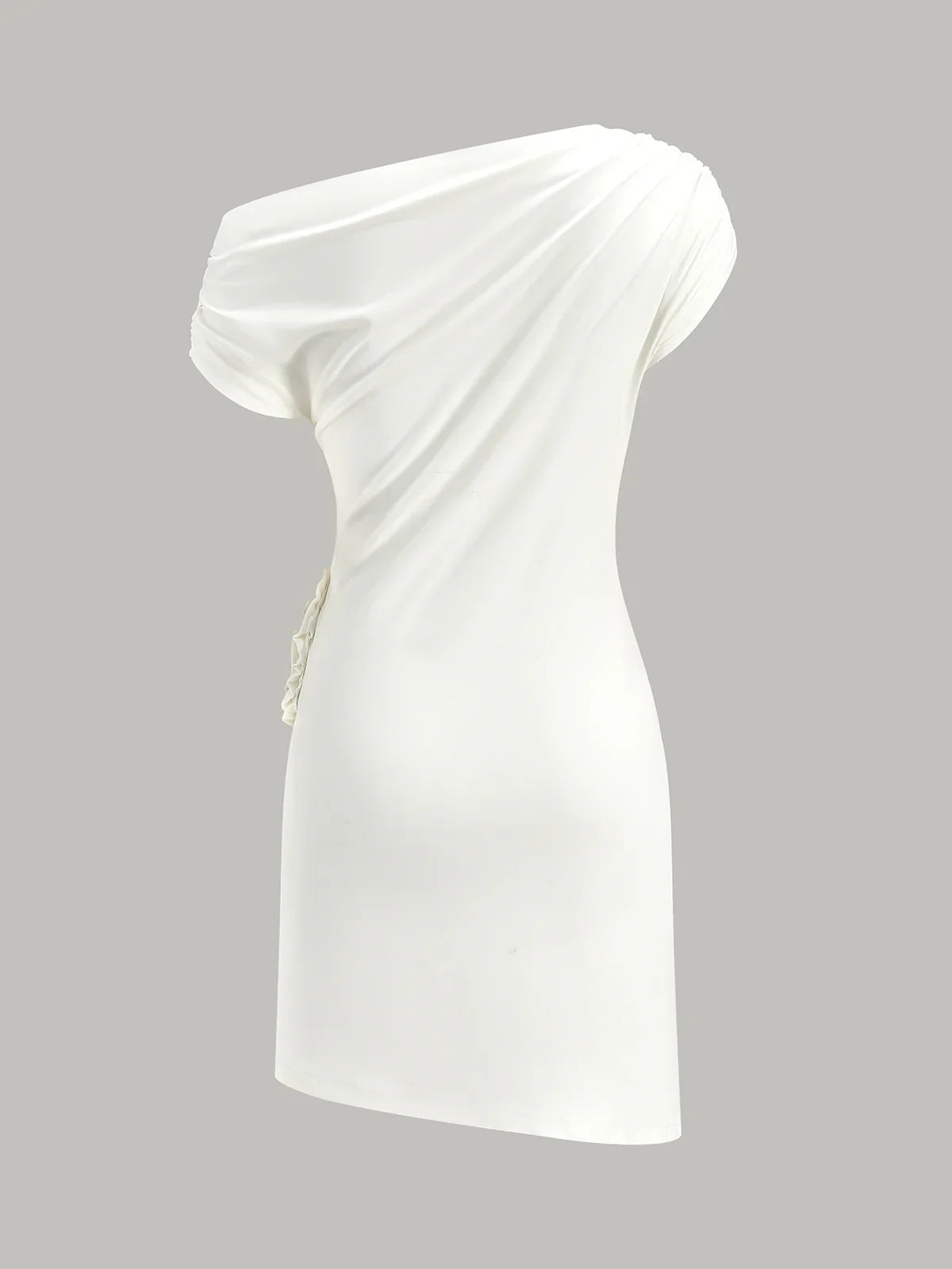 One-Shoulder Ruched Dress With Rosette Detail