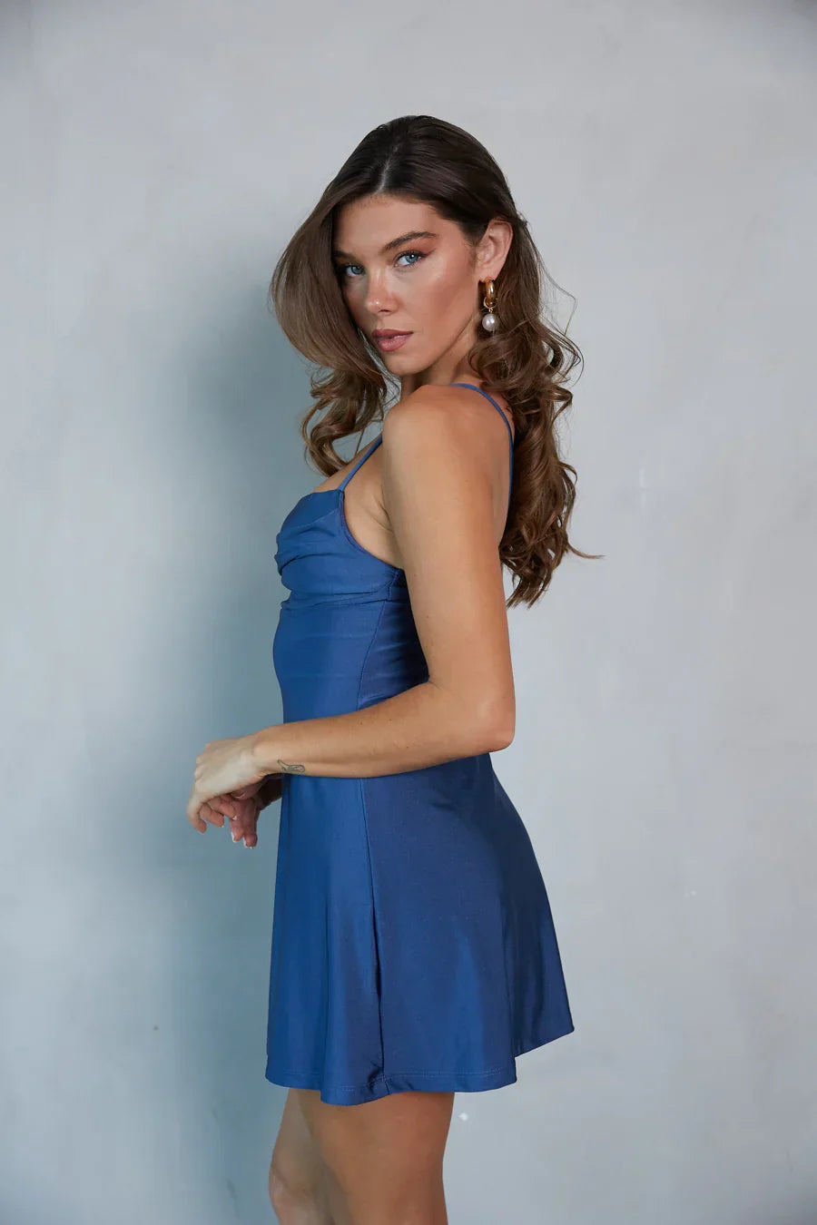 Bentley Cowl Neck Fit and Flare Mini Dress